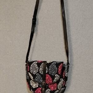Vera Bradley Northern Lights Floral Cotton Slim Saddle Bag  Crossbody